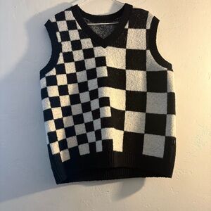 Vans Checkerboard Sweater Vest XS/S Black White V-Neck Knit Skater Streetwear